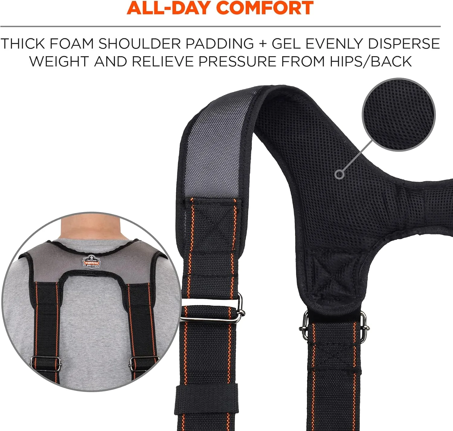 Ergodyne Arsenal 5560 Tool Belt Suspenders, Padded Shoulders, Adjustable , 36"-48"