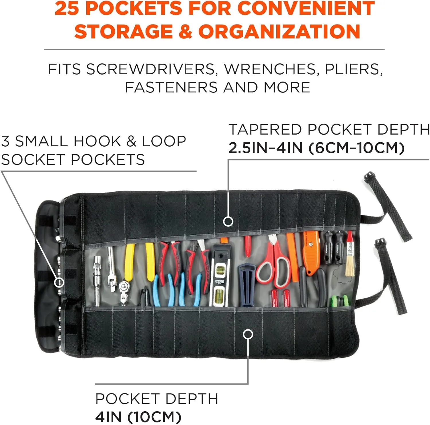 Arsenal 5870 Tool Roll-Up Pouch, 25-Pockets, Polyester, Gray
