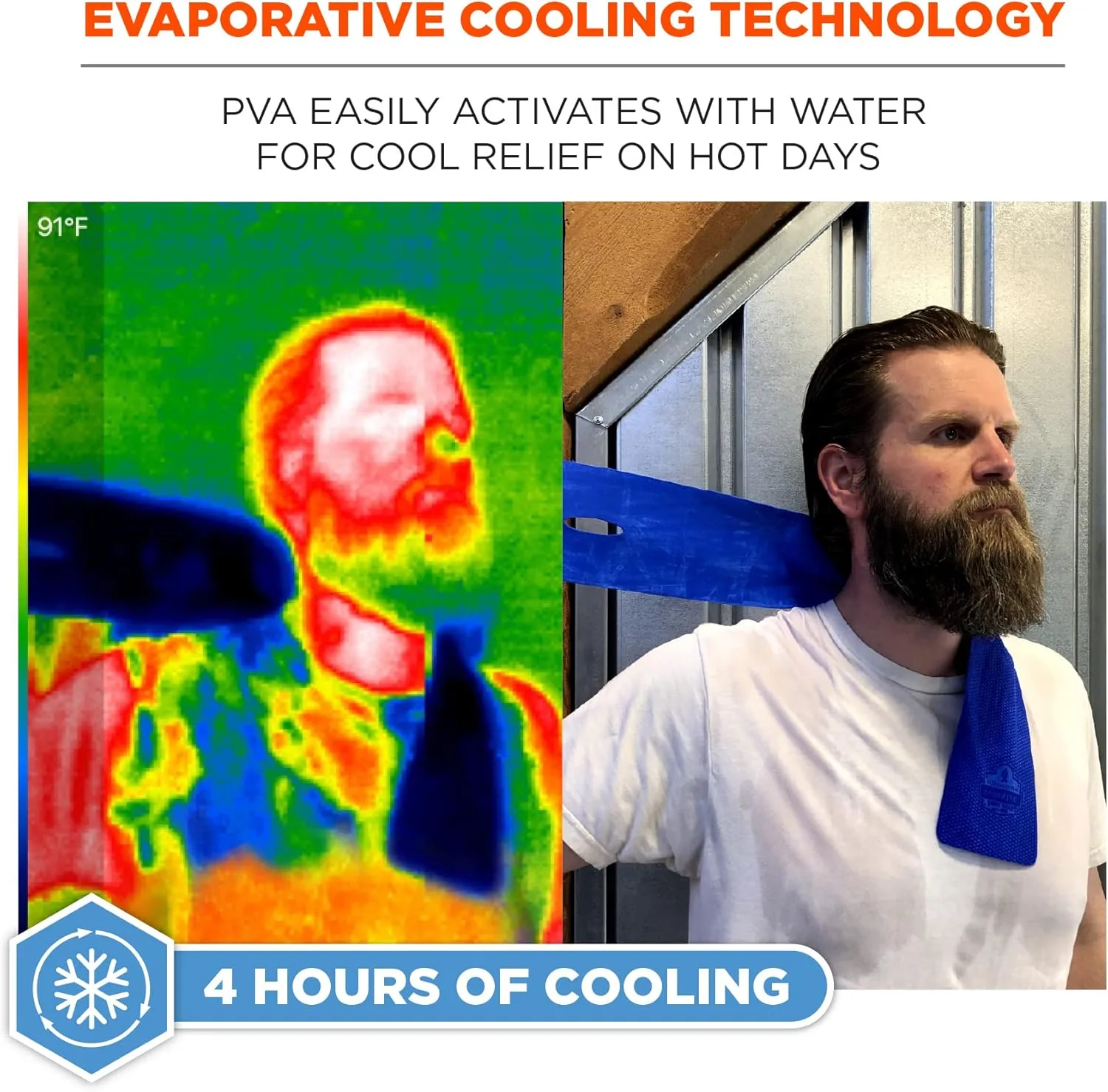Ergodyne Chill Its 6603 Cooling Neck Wrap, Long Lasting Cooling Relief, Blue 4 in x 29-1/2 in 1-Pack Neck Wrap