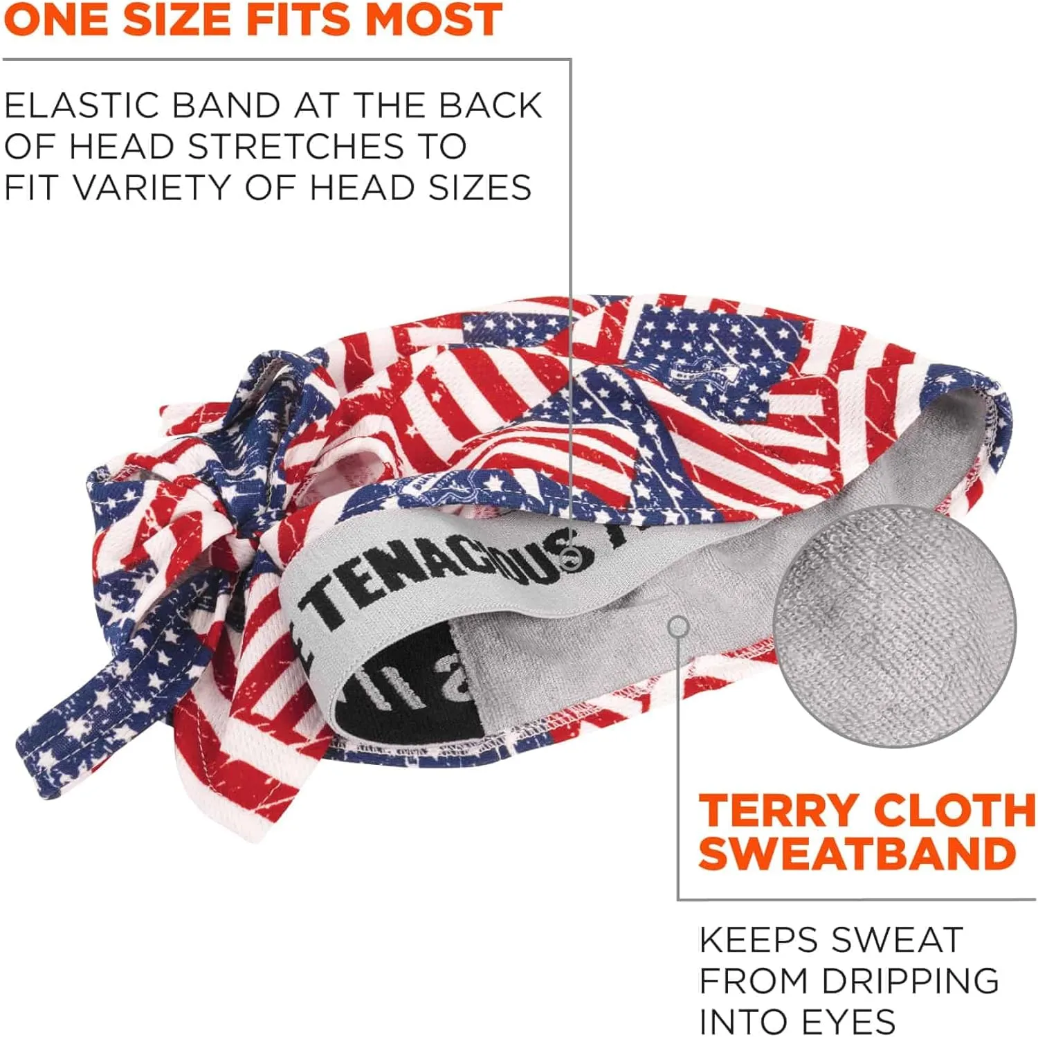 ERGODYNE Chill-Its 6615 High-Performance Bandana Doo Rag with Terry Cloth Sweatband