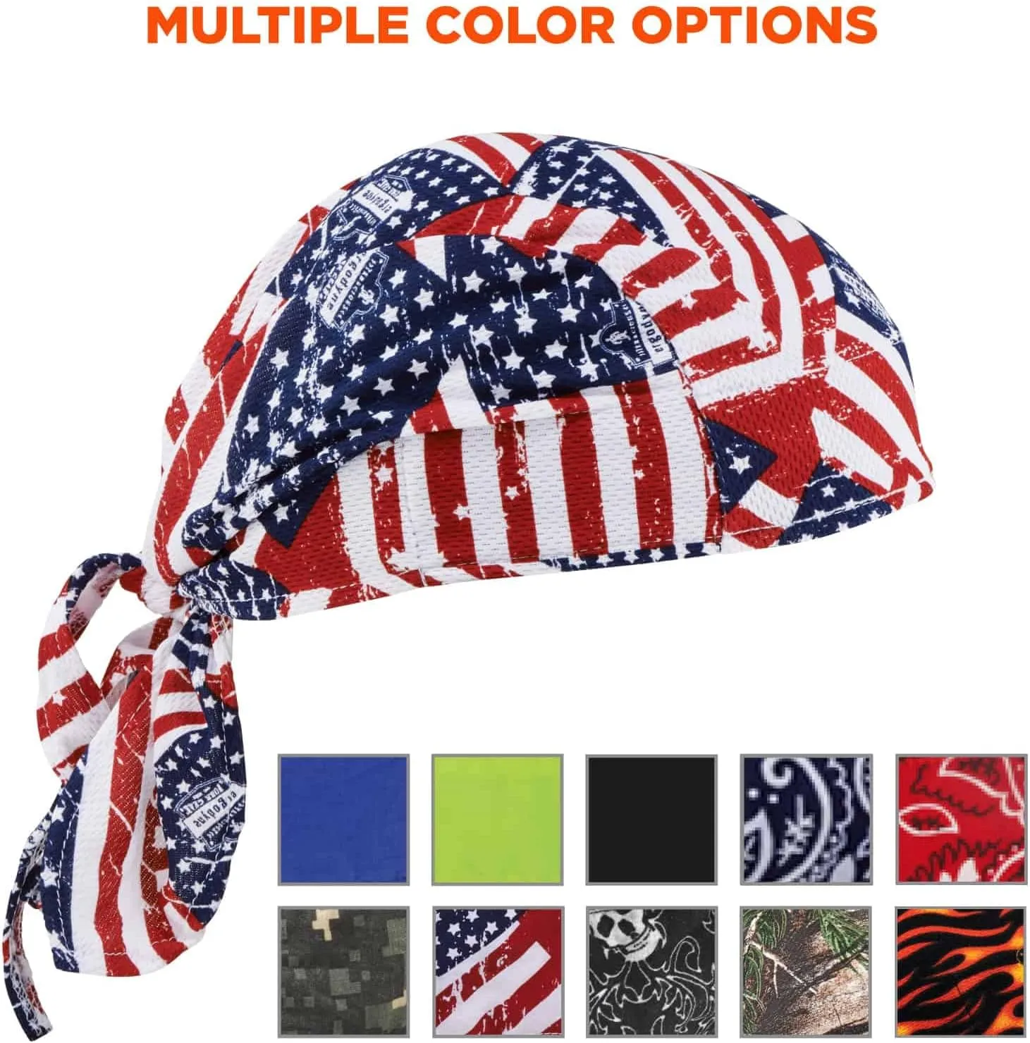ERGODYNE Chill-Its 6615 High-Performance Bandana Doo Rag with Terry Cloth Sweatband