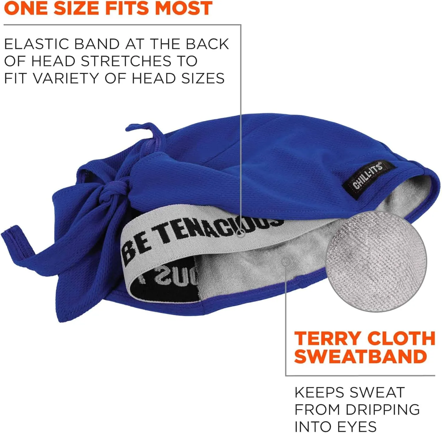 ERGODYNE Chill-Its 6615 High-Performance Bandana Doo Rag with Terry Cloth Sweatband