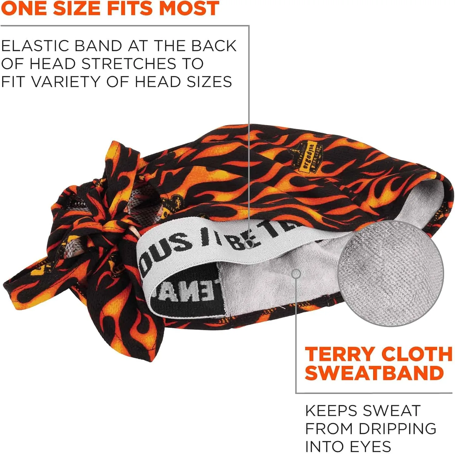 ERGODYNE Chill-Its 6615 High-Performance Bandana Doo Rag with Terry Cloth Sweatband