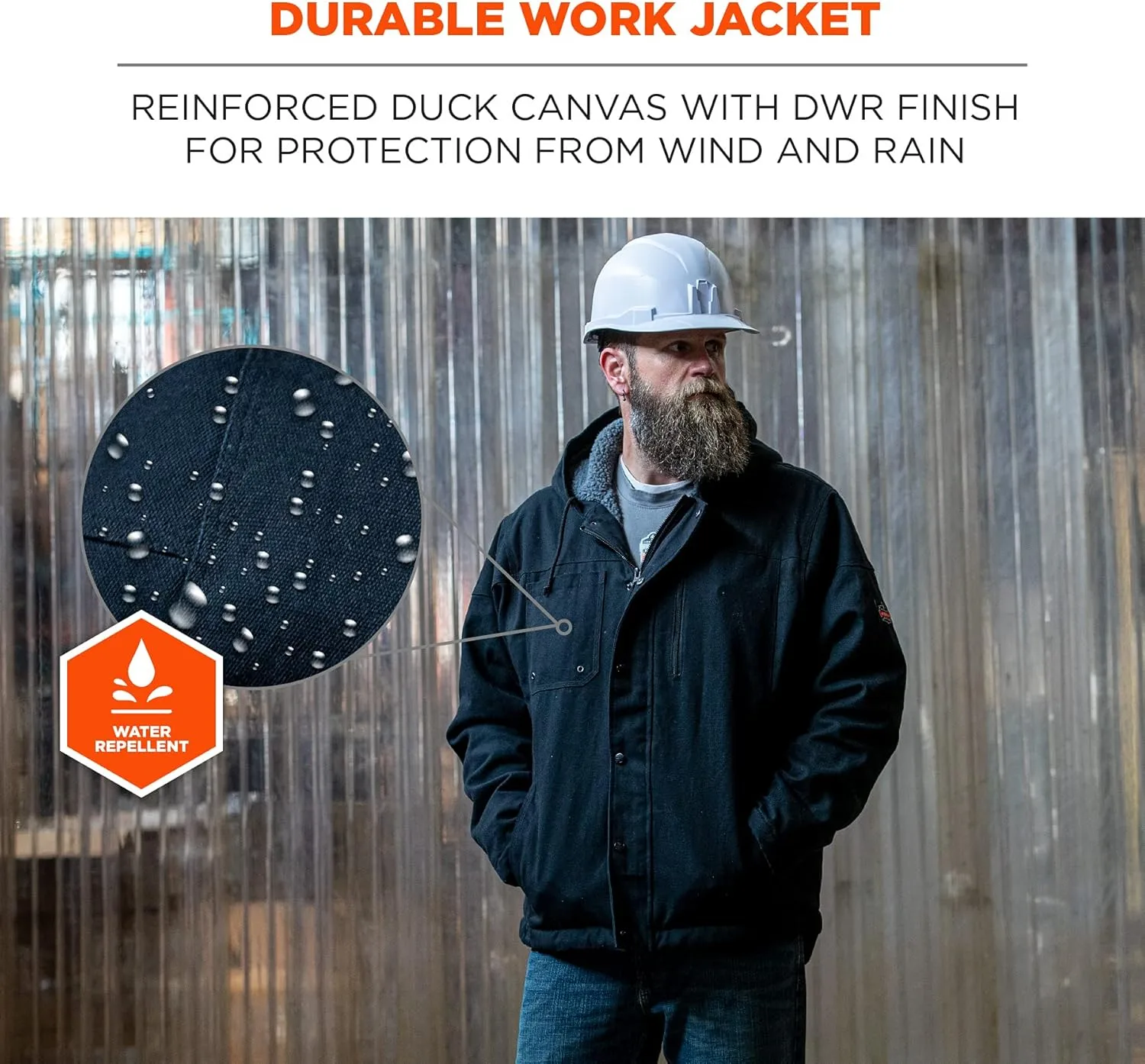 Ergodyne N-Ferno 6468 Heavy-Duck Canvas Work Jacket, Sherpa Lined