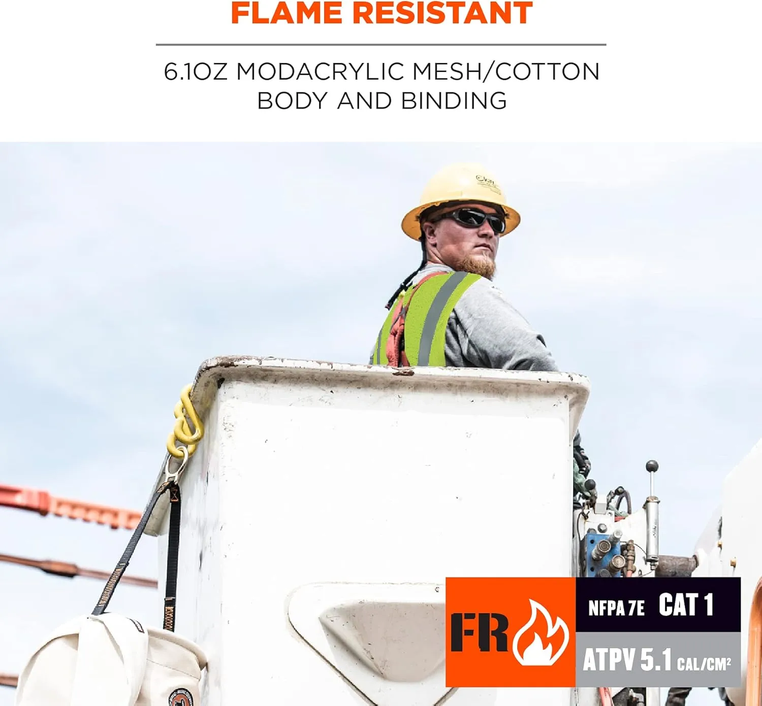 Ergodyne GloWear 8263FRHL Flame Resistant Safety Vest, High Visibility Modacrylic Breathable Mesh, FR Reflective Tape