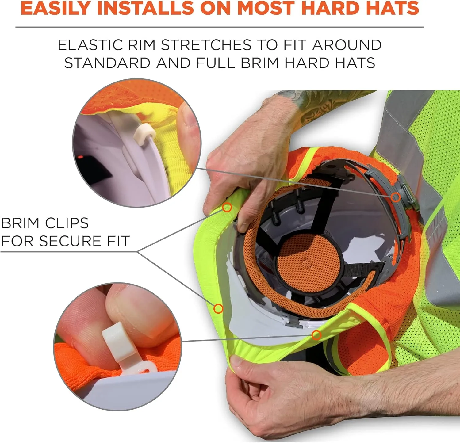 Ergodyne GloWear 8005 High Visibility Reflective Mesh Hard Hat Neck Shade, Orange