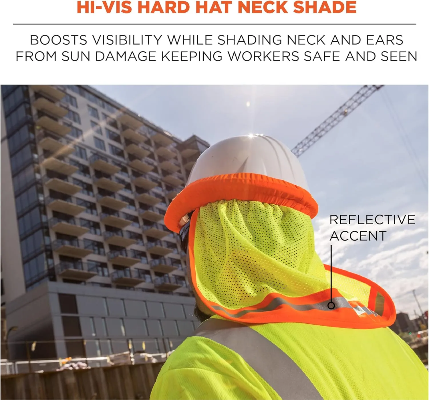 Ergodyne GloWear 8005 High Visibility Reflective Mesh Hard Hat Neck Shade, Orange