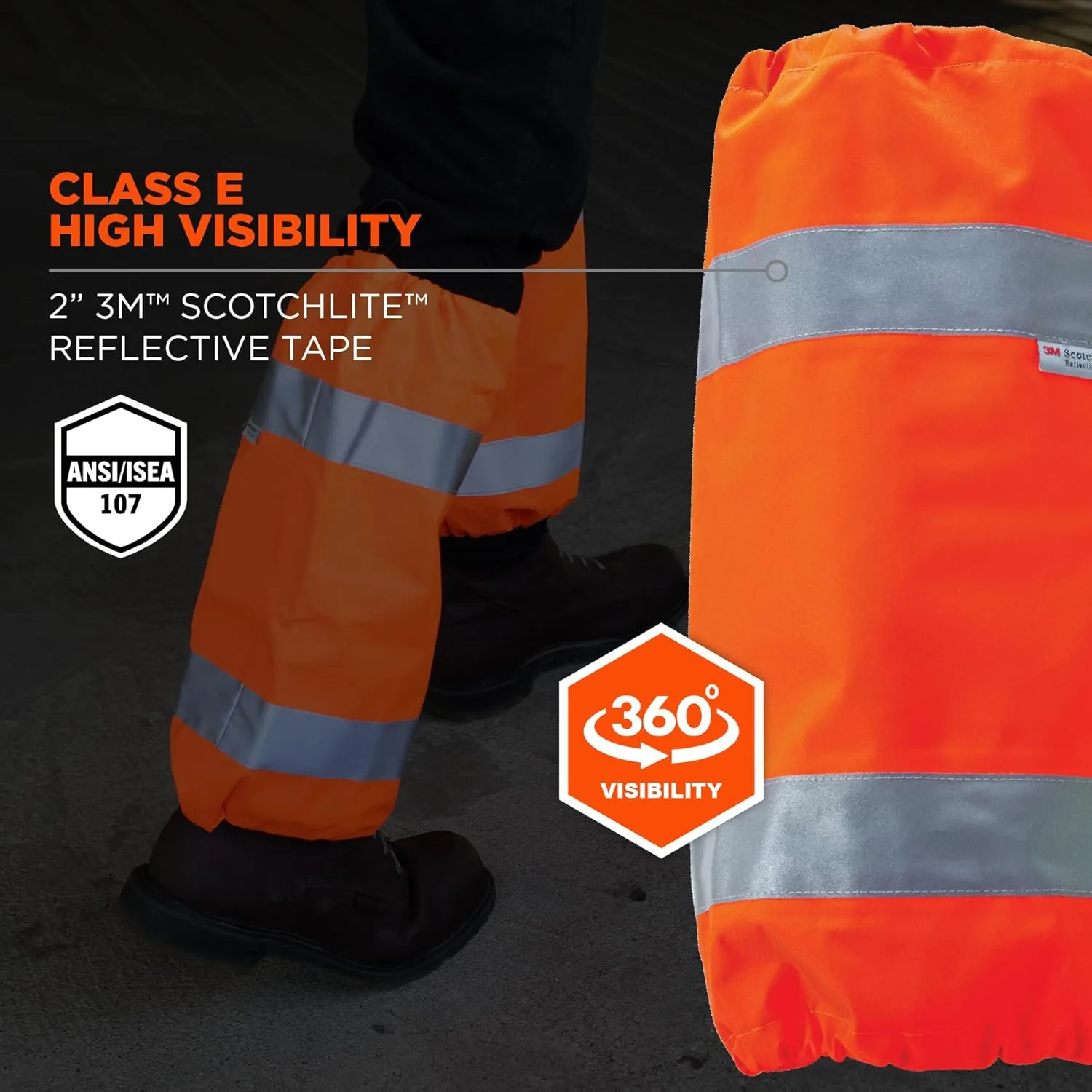 Ergodyne GloWear 8008 High Visibility Reflective Leg Gaiters, Orange,2