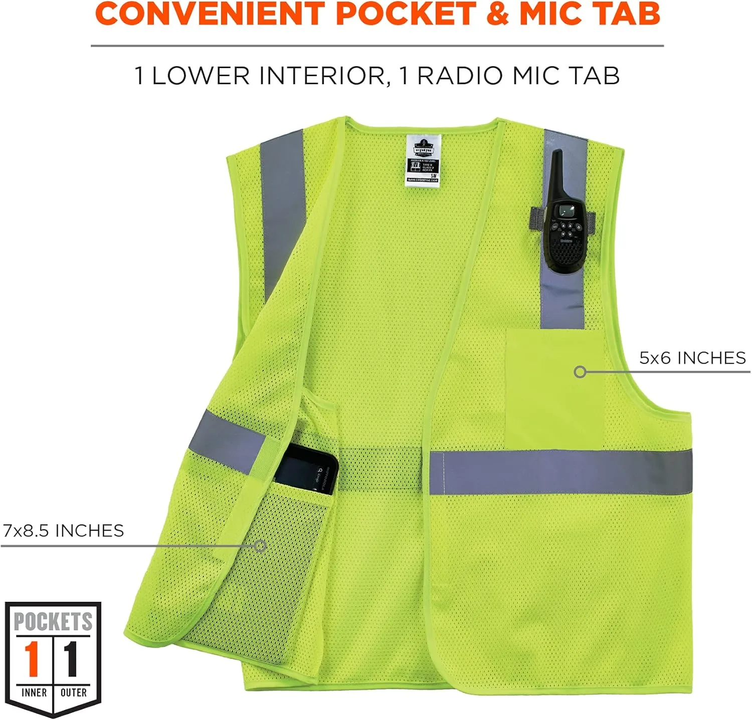 Ergodyne GloWear 8210HL Mesh Hi-Vis Safety Vest, Type R Class 2, Lime, X-Small
