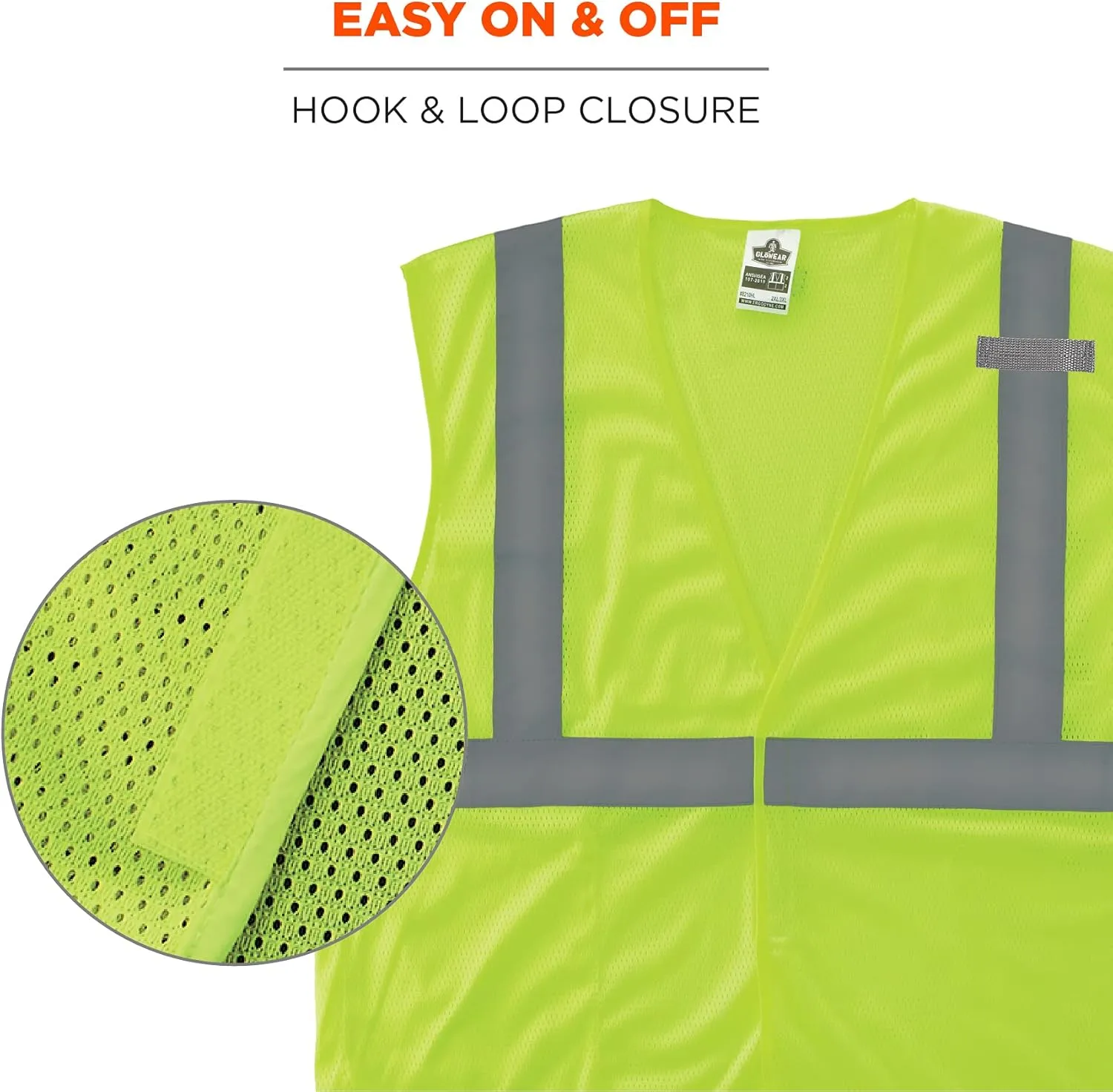 Ergodyne GloWear 8210HL Mesh Hi-Vis Safety Vest, Hook & Loop
