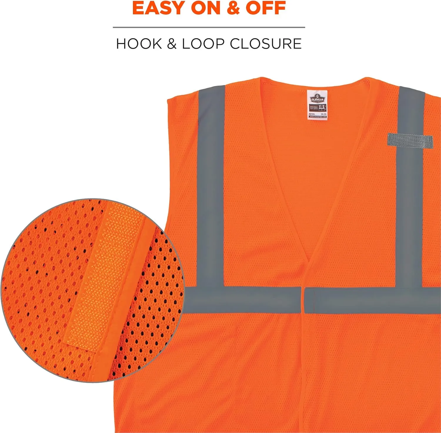 Ergodyne GloWear 8210HL Reflective Safety Vest, High Visibility Mesh, Interior and Exterior Pocket, Class 2, Type R