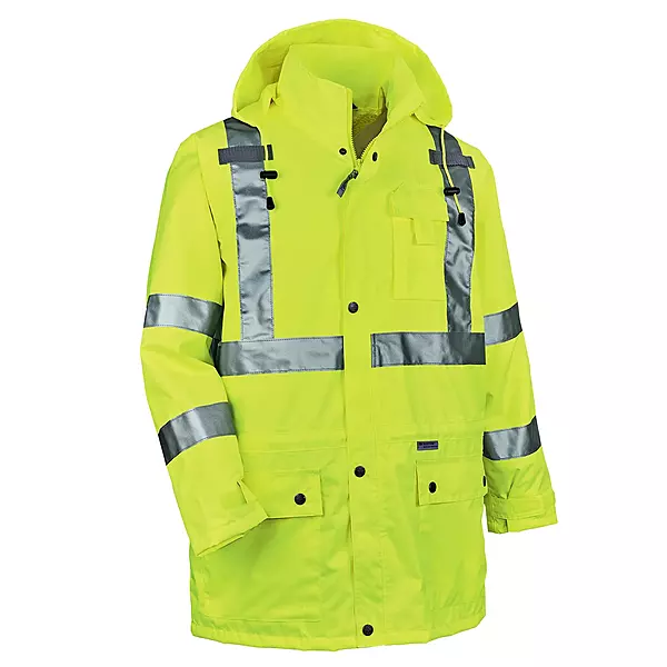 Ergodyne GloWear 8365 Rain Jacket, High Visibility, Reflective, ANSI Compliant outerwear Lime, X-Large
