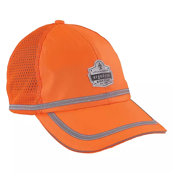 Ergodyne GloWear 8930 High Vis Baseball Hat, Breathable Mesh Paneling, Reflective Trim for Enhanced Visibility,Orange