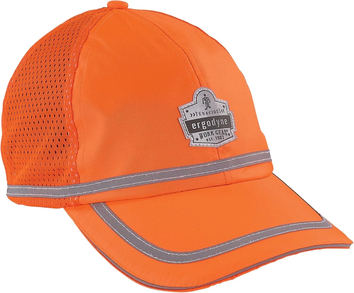 Ergodyne GloWear 8930 High Vis Baseball Hat, Breathable Mesh Paneling, Reflective Trim for Enhanced Visibility,Orange