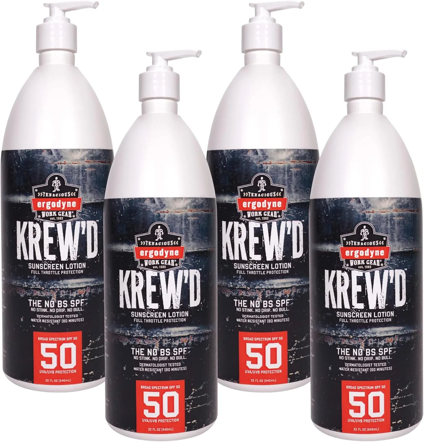 Ergodyne KREW'D SPF 50 Sunscreen Lotion, Broad Spectrum, Water-Resistant