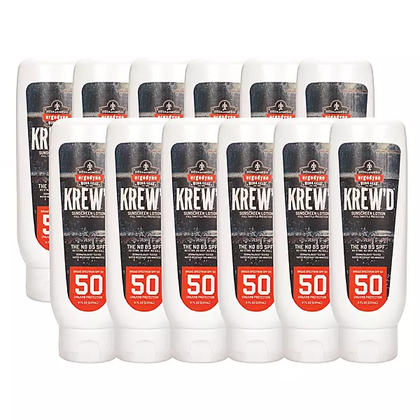 Ergodyne KREW'D 6351 Sunscreen Lotion, Broad Spectrum, SPF 50, 8 oz, 12-Pack