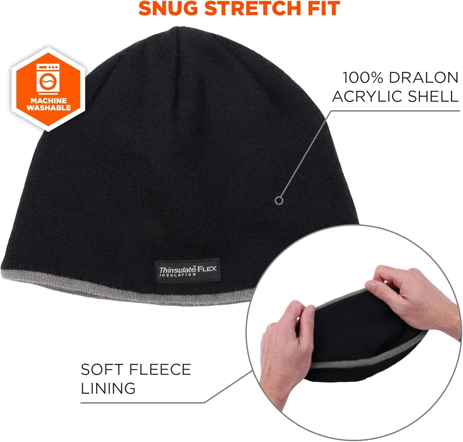 Ergodyne - 16818 N-Ferno 6818 Insulated Thermal Knit Beanie Hat,Black