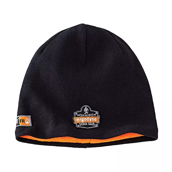 Ergodyne N-Ferno 6820 Fire Resistant Thermal Knit Beanie Cap, Black Black/Orange Cap