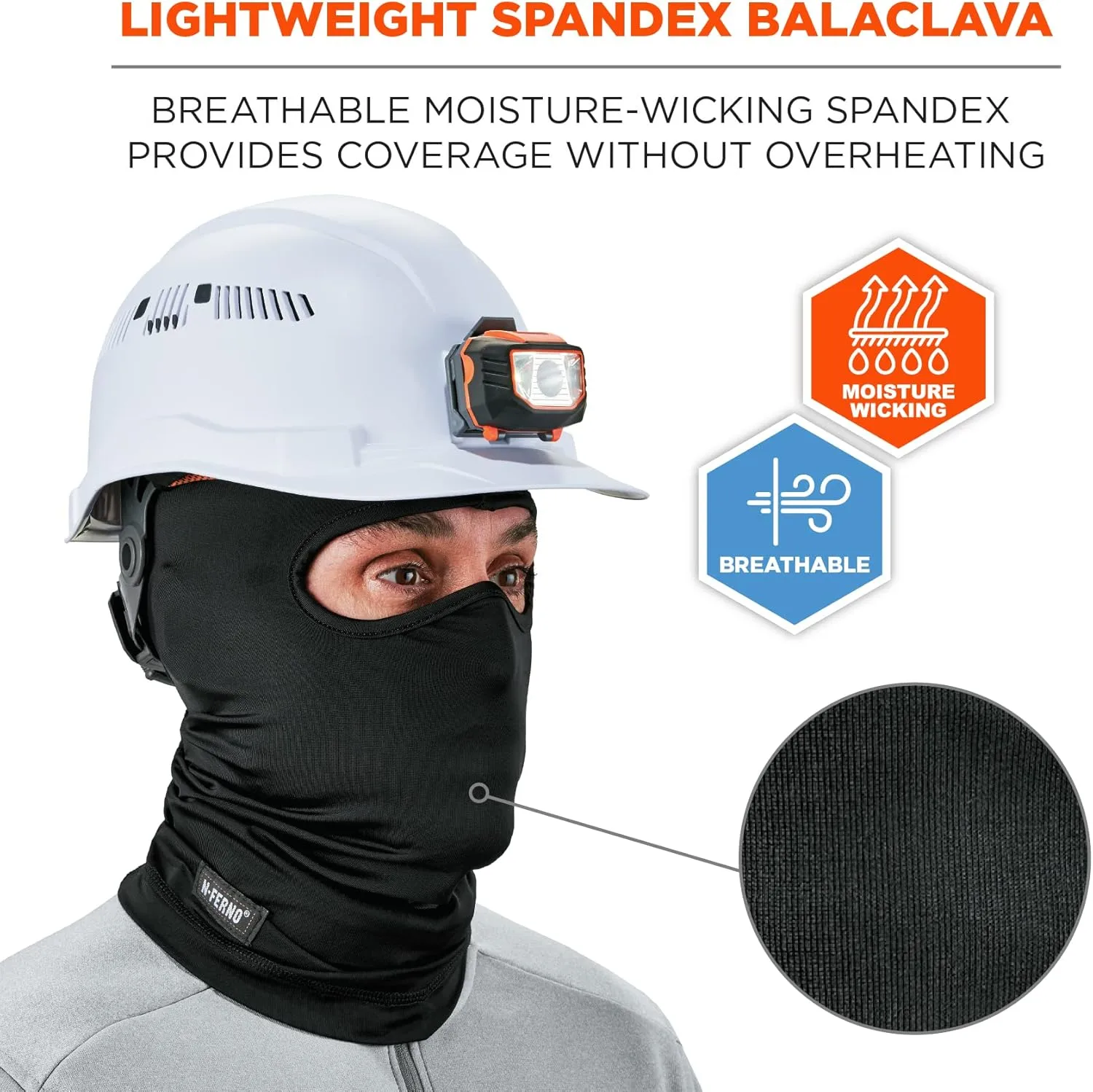 Ergodyne N-Ferno 6832 Spandex Balaclava Face Masks, One Size, Black, Pack Of 12 Masks