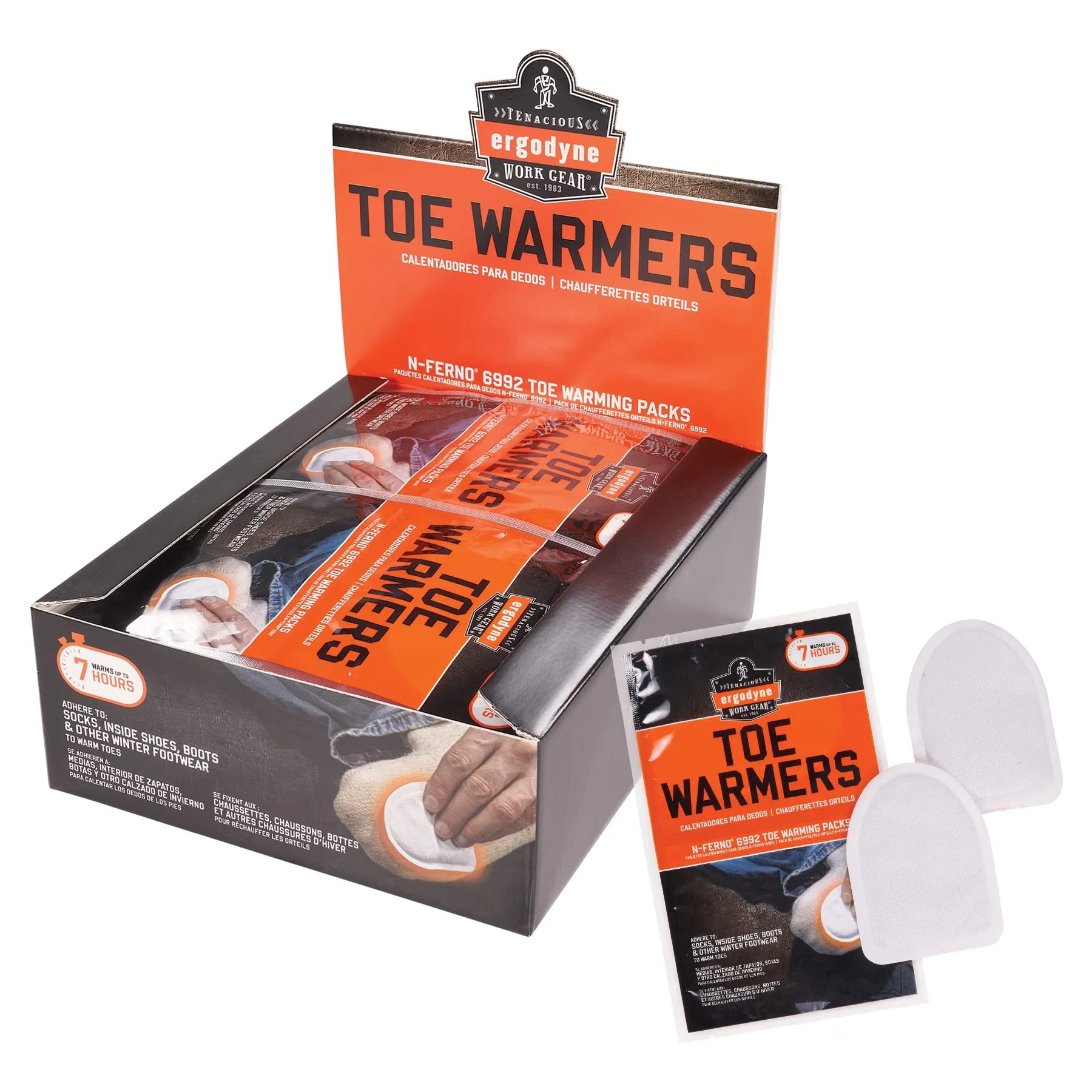 Ergodyne N-Ferno 6992 Toe Warming Packs, 2in x 3in, White, Case Of 40 Packs