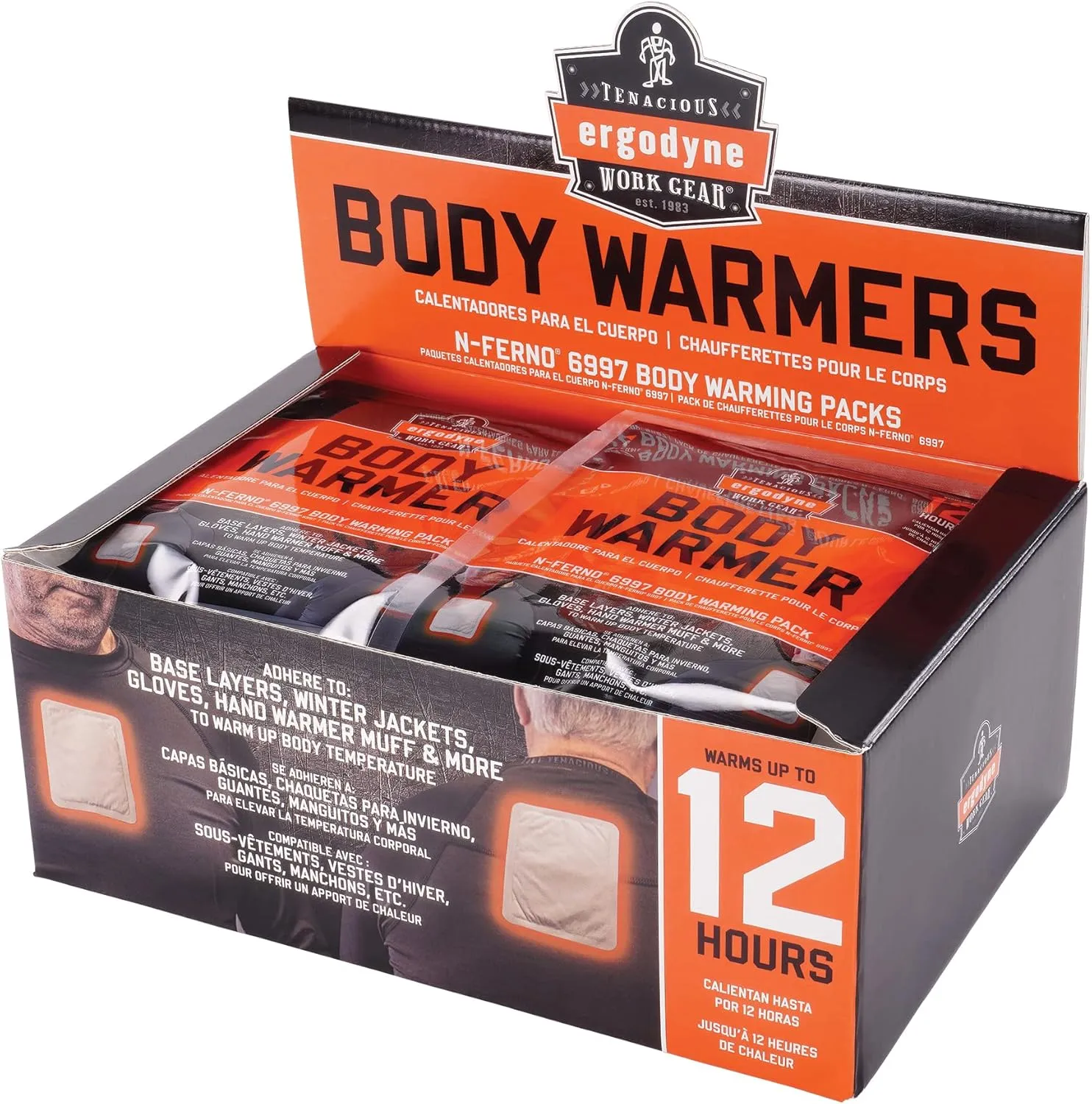Ergodyne N-Ferno 6997 Adhesive Body Warmer, Air Activated Heat Pad, Up to 12 Hours of Warming Adhesive Body Warmers
