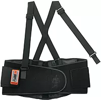 Ergodyne ProFlex 1400UN Universal Back Support Belt with Adjustable Shoulder Straps, One Size Fits 25-58" Waist, Black