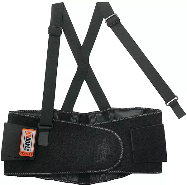 Ergodyne ProFlex 1400UN Universal Back Support Belt with Adjustable Shoulder Straps, One Size Fits 25-58" Waist, Black