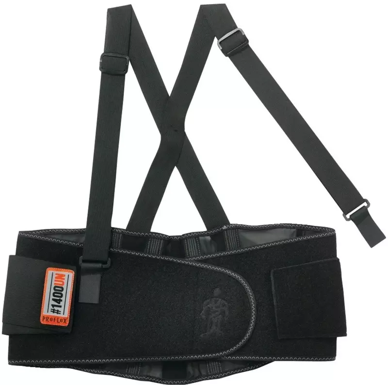 Ergodyne ProFlex 1400UN Universal Back Support Belt with Adjustable Shoulder Straps, One Size Fits 25-58" Waist, Black