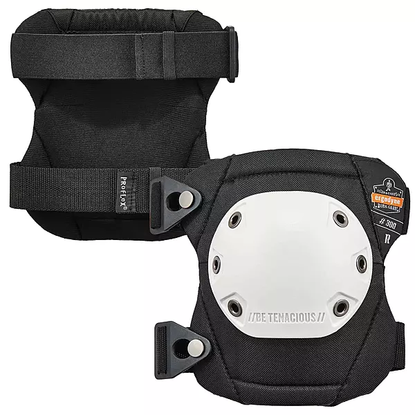 Ergodyne ProFlex 300 Rounded Cap Knee Pads, White Cap, Buckle Closure (Pair)