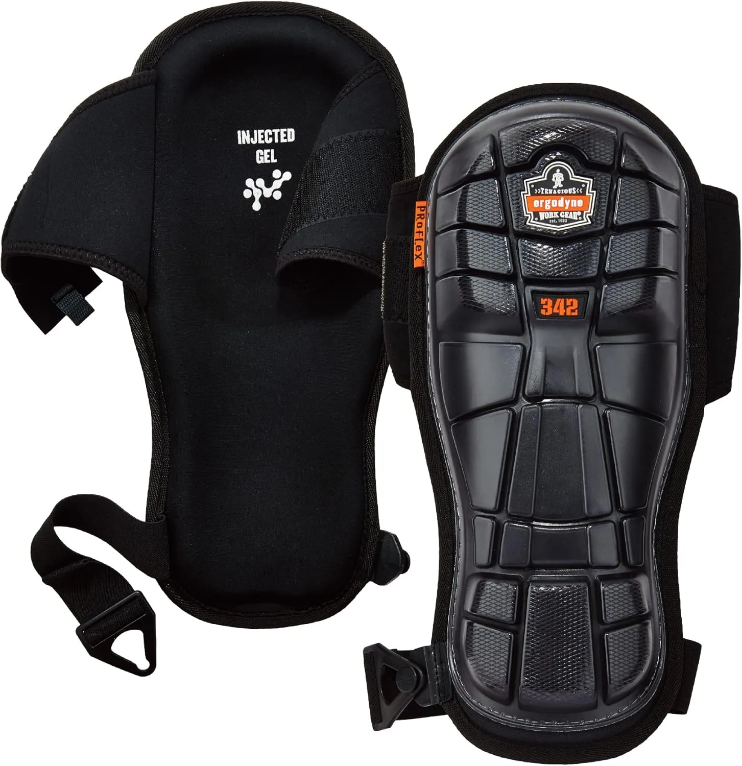 Ergodyne - 18442 ProFlex 342 Professional Knee Pads, Protective Extra Long Cap, Injected Gel Padded Technology