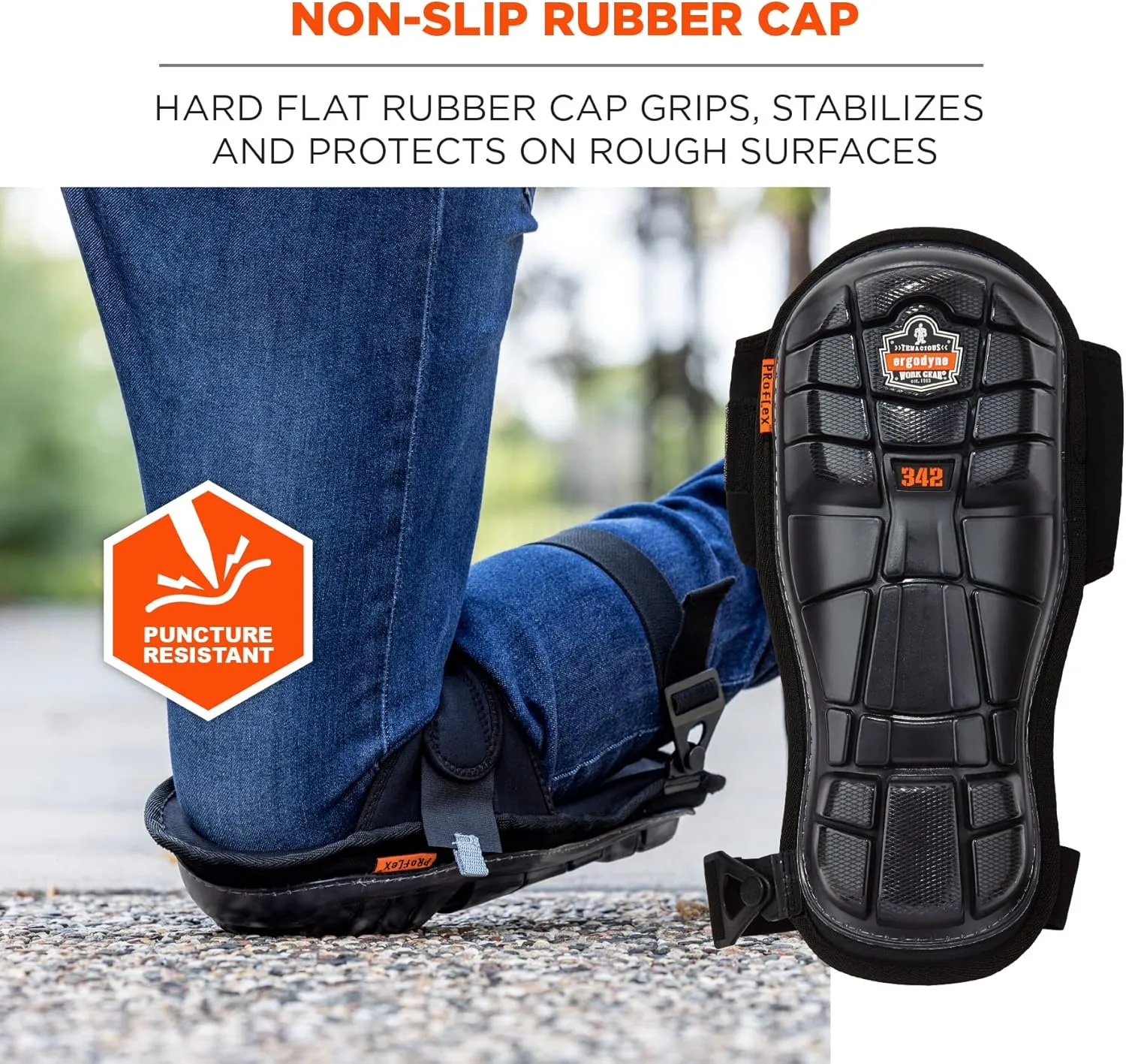 Ergodyne - 18442 ProFlex 342 Professional Knee Pads, Protective Extra Long Cap, Injected Gel Padded Technology