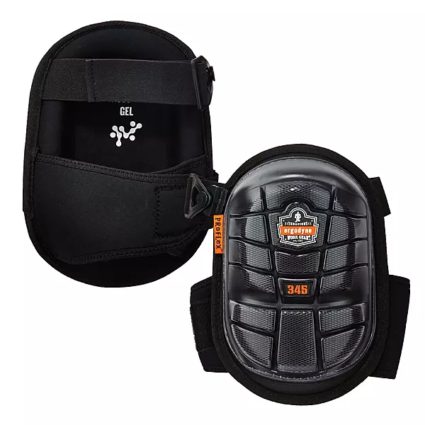 Ergodyne ProFlex 345 Professional Knee Pads, Protective Long Cap, Injected Gel Padded Technology, Adjustable Straps, Black