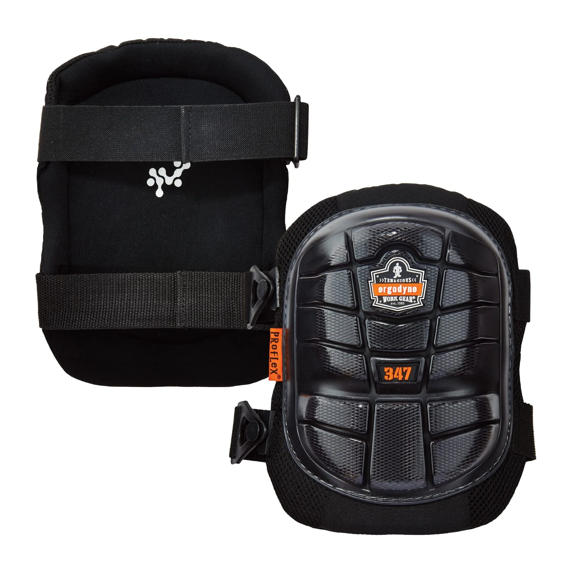 Ergodyne ProFlex 347 Professional Knee Pads, Protective Long Cap, Lighweight Gel Padded Technology, Adjustable Straps, Black