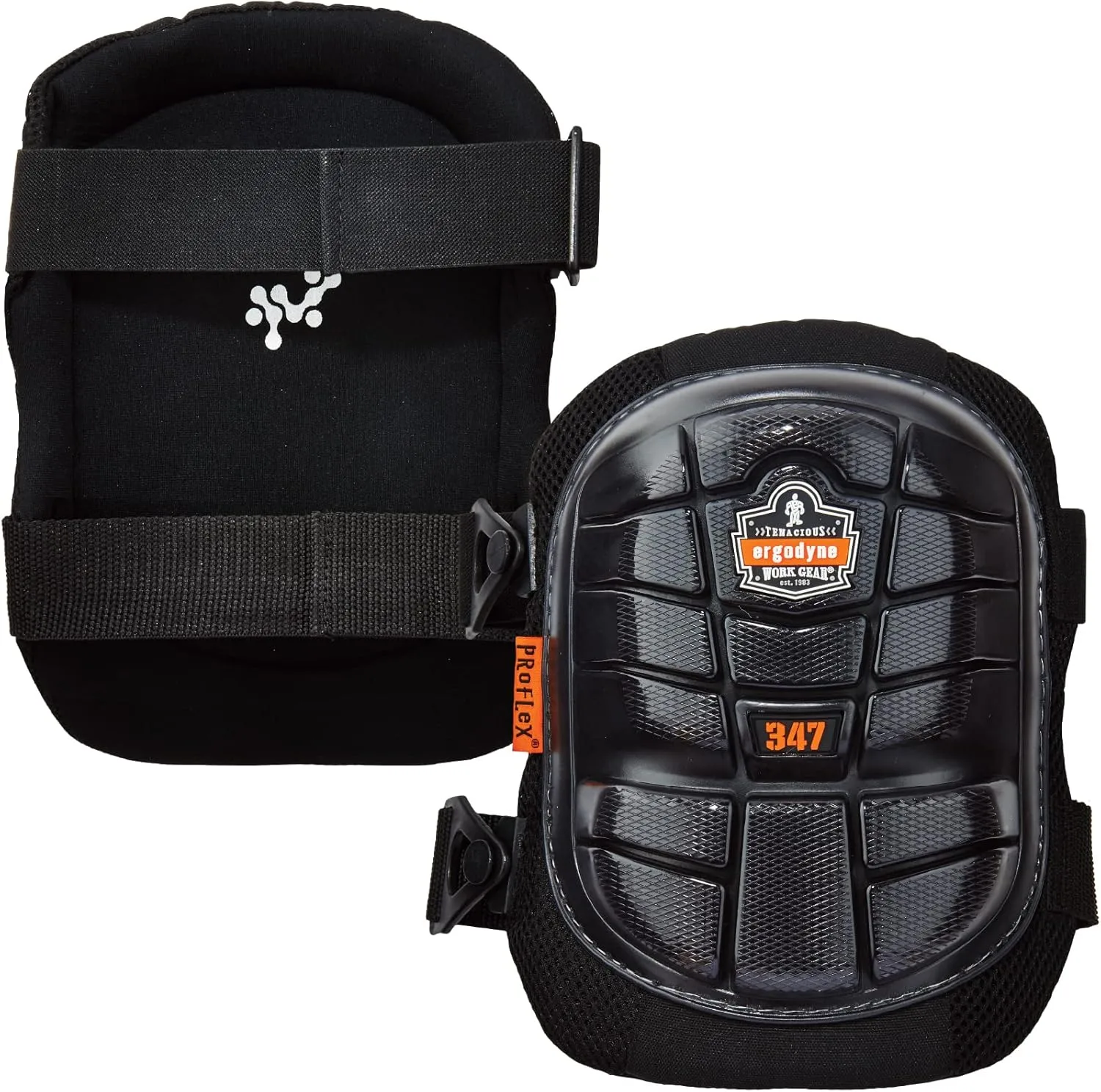 Ergodyne ProFlex 347 Professional Knee Pads, Protective Long Cap, Lighweight Gel Padded Technology, Adjustable Straps, Black