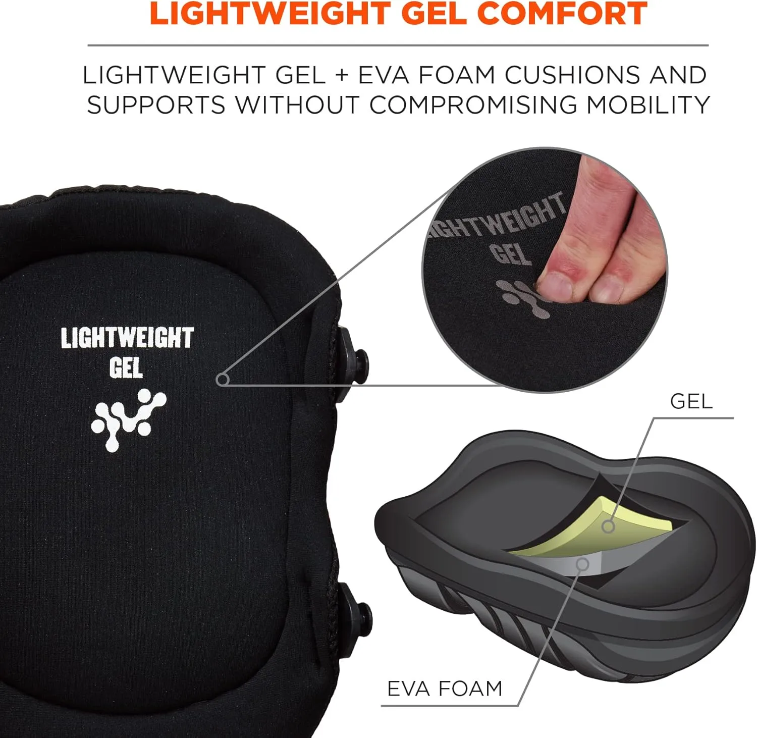 Ergodyne ProFlex 347 Professional Knee Pads, Protective Long Cap, Lighweight Gel Padded Technology, Adjustable Straps, Black
