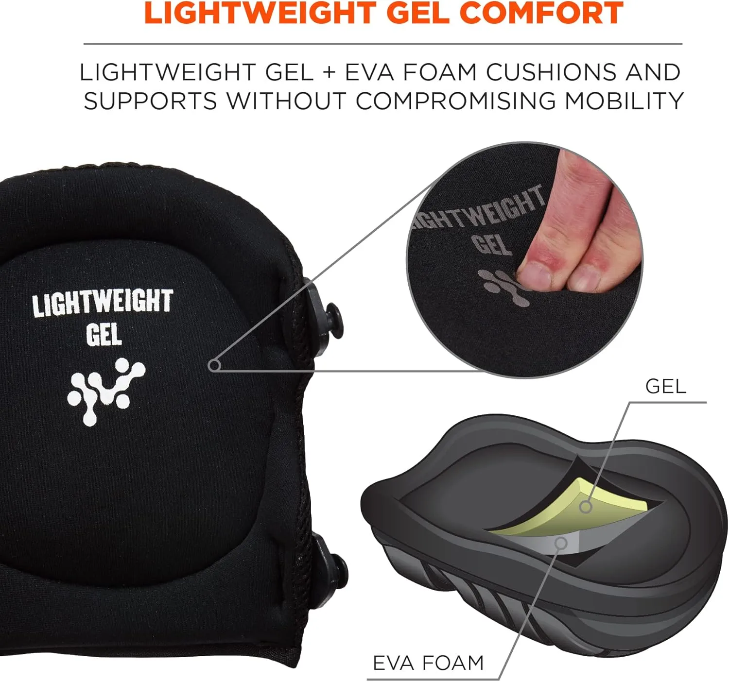 Ergodyne ProFlex 357 Professional Knee Pads, Protective Short Cap, Lightweight Gel Padded Technology, Adjustable Straps
