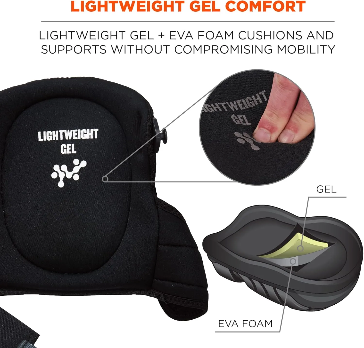 Ergodyne ProFlex 367 Professional Knee Pads, Protective Round Cap, Lightweight Gel Padded Technology, Adjustable Straps