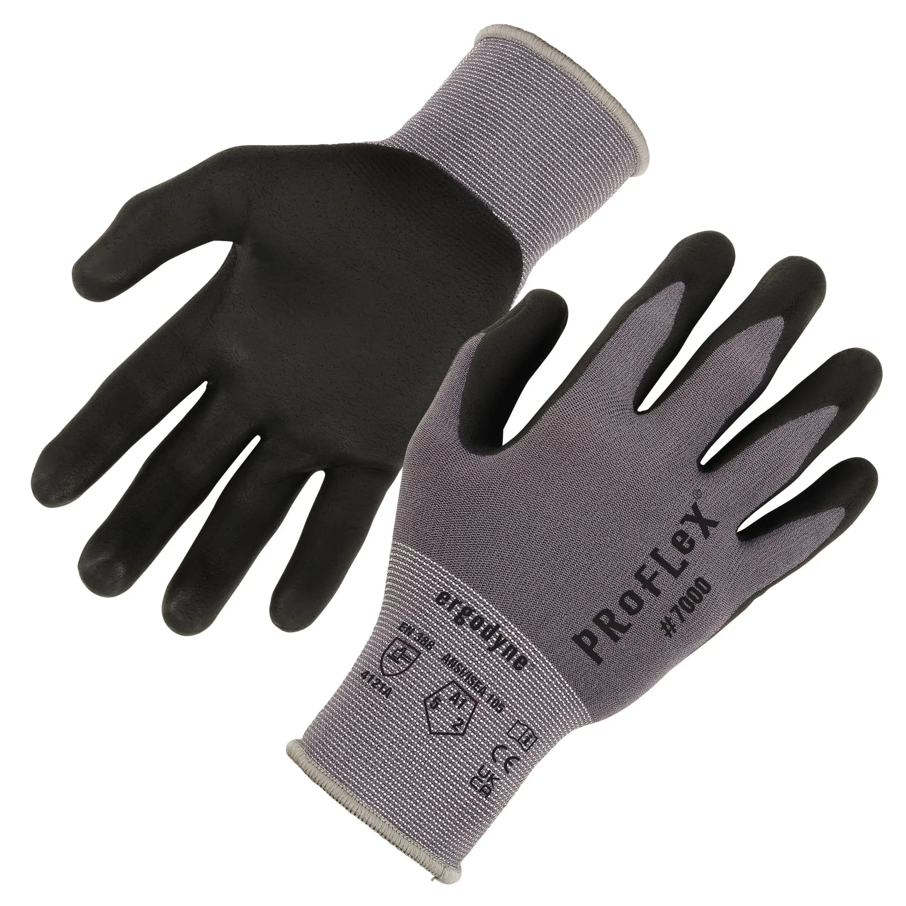 Ergodyne ProFlex 7000 Nitrile Coated Work Gloves, Foam Nitrile Palms for Flexible No Slip Grip - Gray, Extra Large