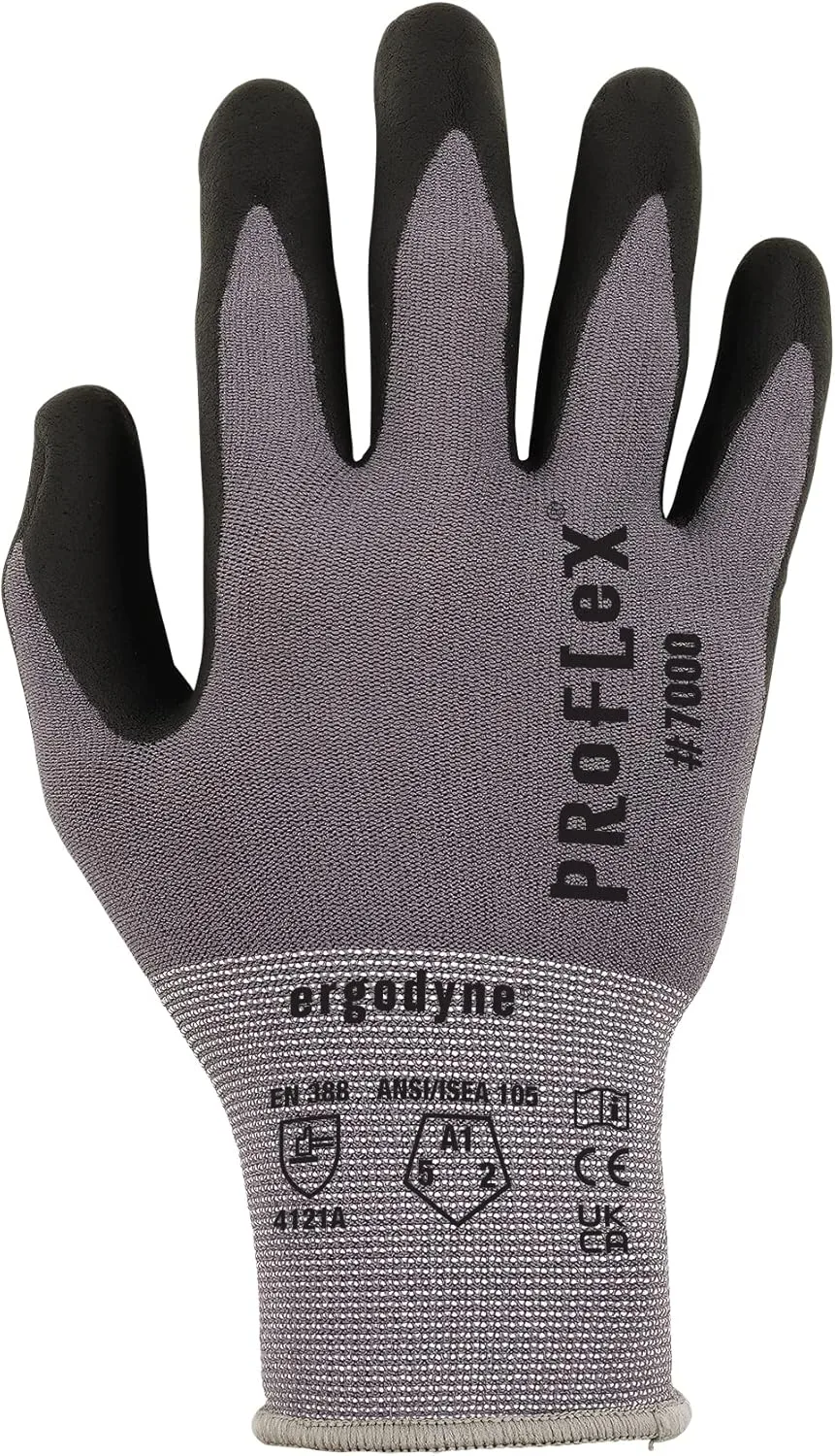 Ergodyne ProFlex 7000 Nitrile Coated Work Gloves, Foam Nitrile Palms for Flexible No Slip Grip - Gray, Extra Large