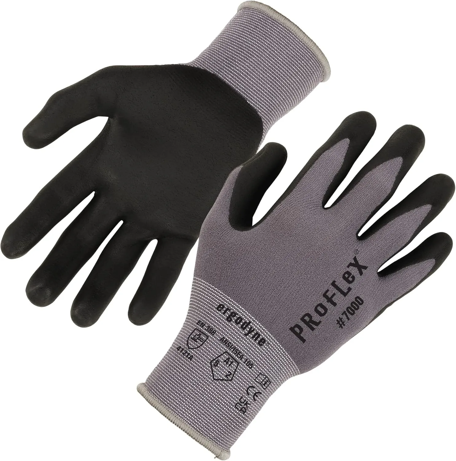 Ergodyne ProFlex 7000 Nitrile Coated Work Gloves, Foam Nitrile Palms for Flexible No Slip Grip - 15g, Touchscreen Capable