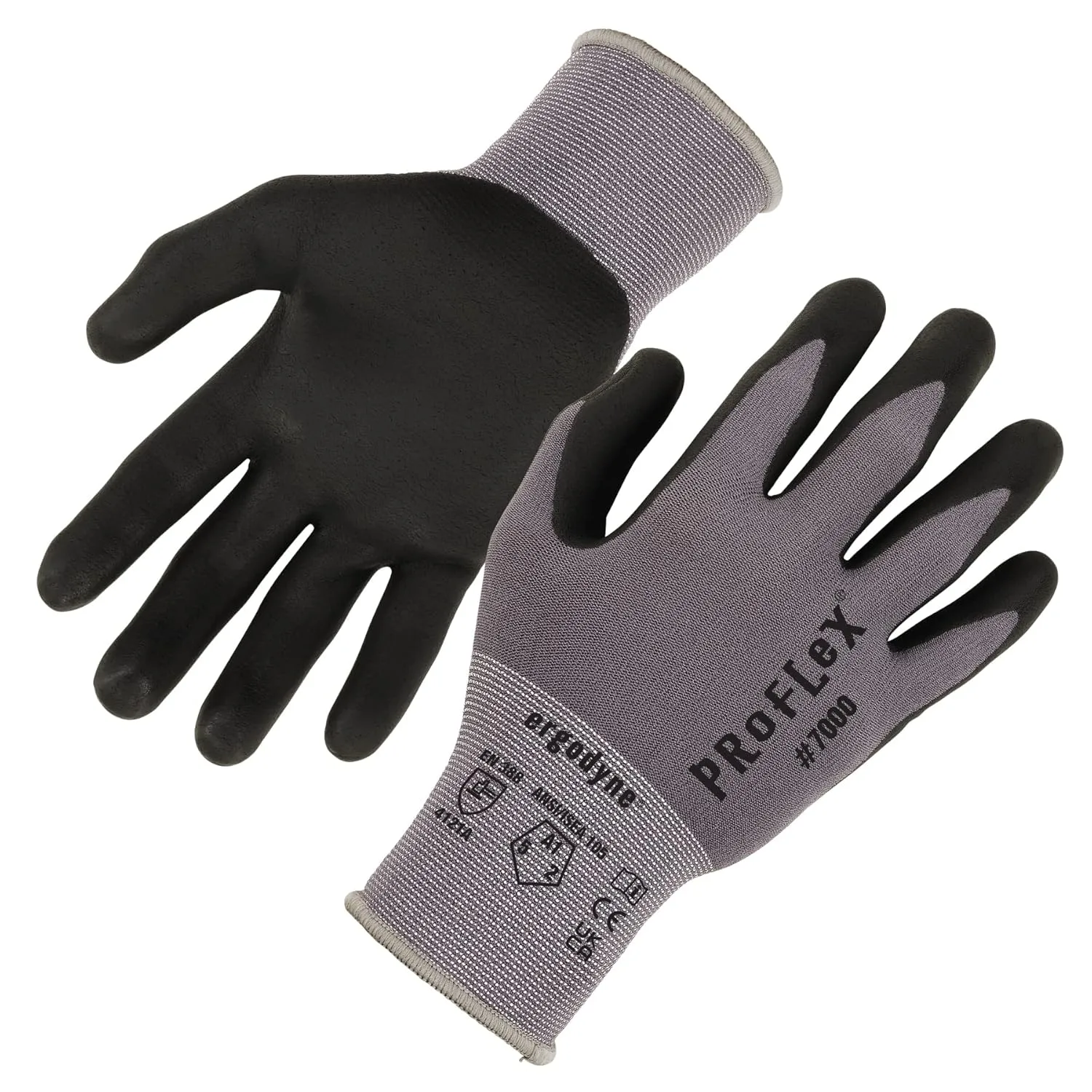 Ergodyne ProFlex 7000 Nitrile-Coated Gloves, Microfoam Palm, Gray, Medium, 12 Pairs