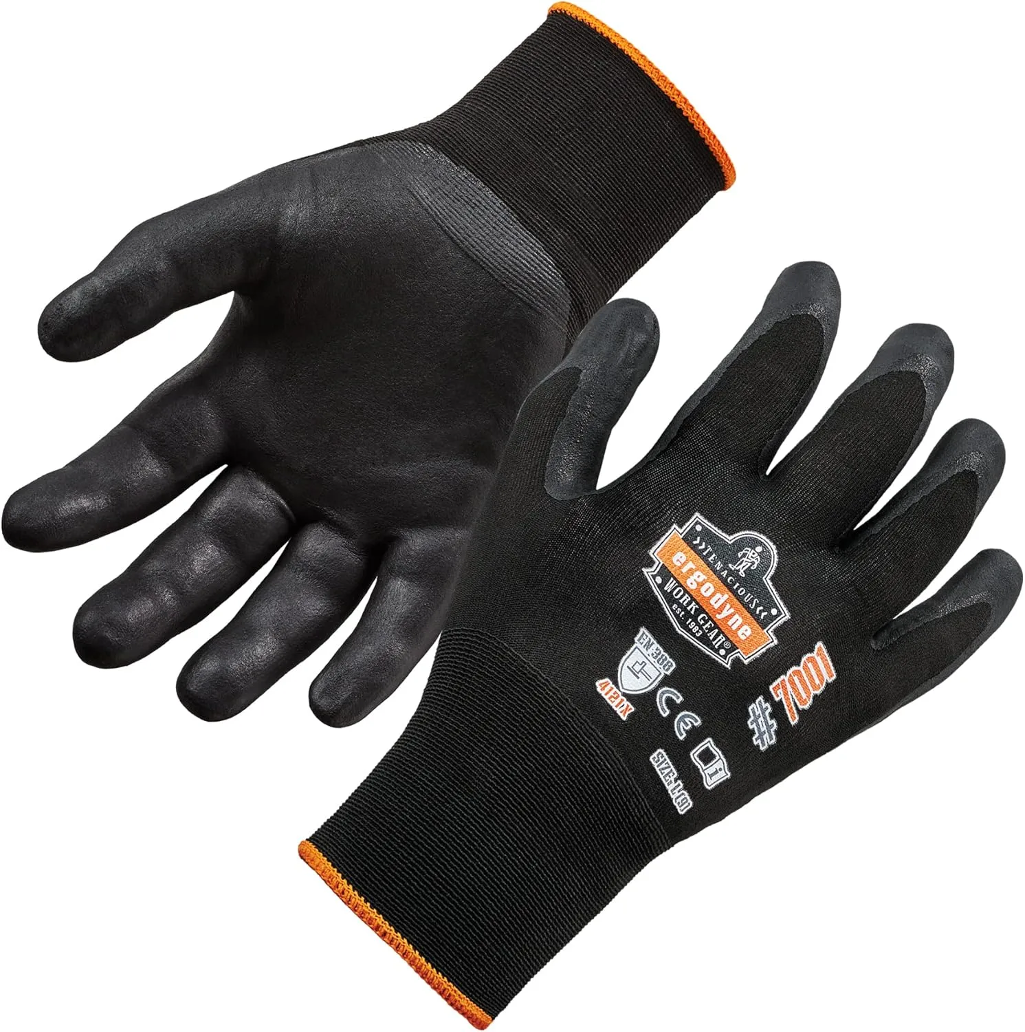 Nitrile Coated Work Gloves, High Dexterity, Ergodyne ProFlex 7001, Medium,Black Black 1 Count (Pack of 1)