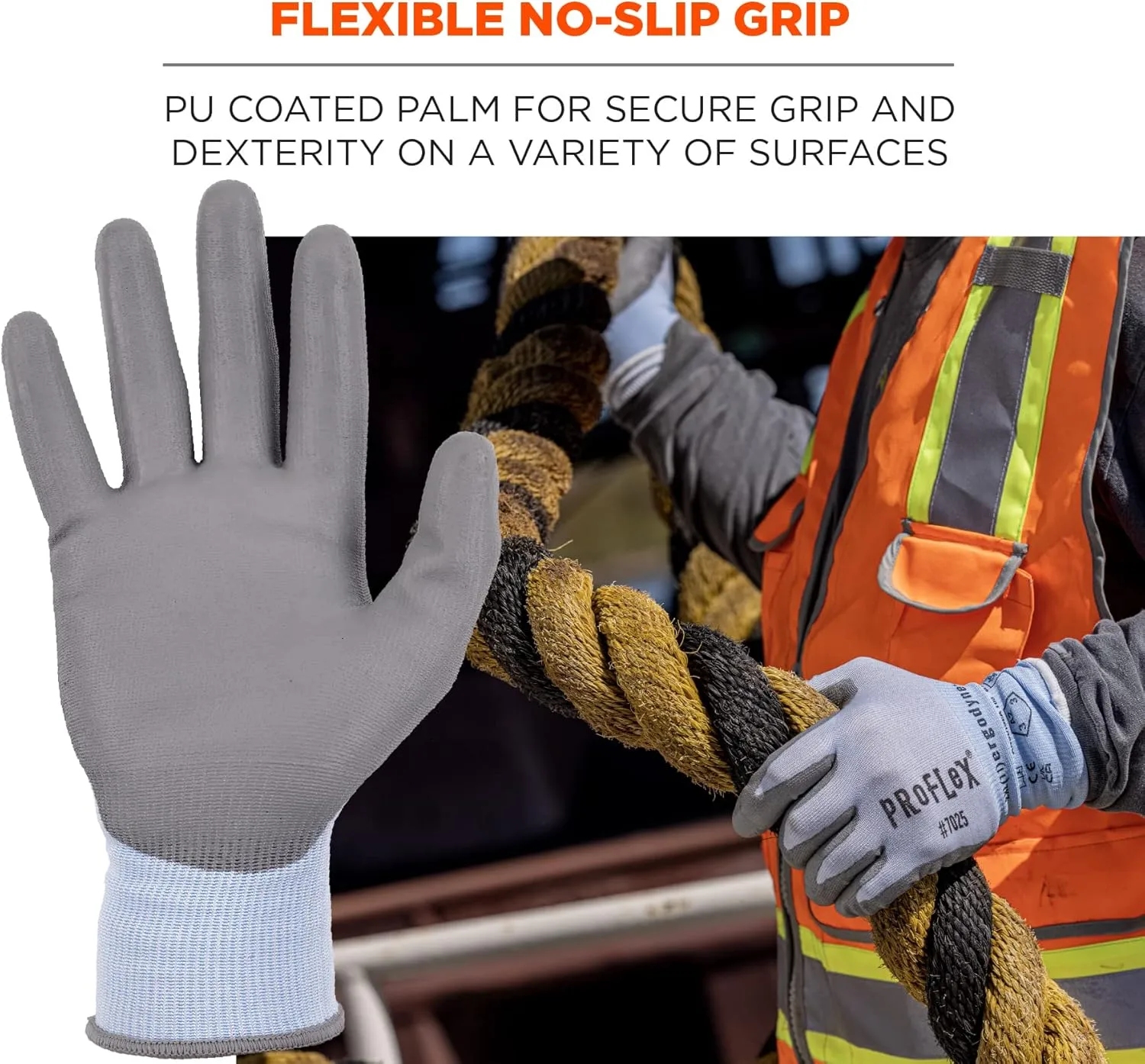 Ergodyne ProFlex 7025 Cut Resistant Work Gloves, PU Coated