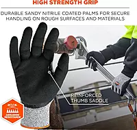 Ergodyne Nitrile Coated Work Gloves, Cut Resistant Level A3, Grip For Wet or Dry Enviroments, ProFlex 7031,Gray