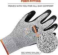 Ergodyne Nitrile Coated Work Gloves, Cut Resistant Level A3, Grip For Wet or Dry Enviroments, ProFlex 7031,Gray