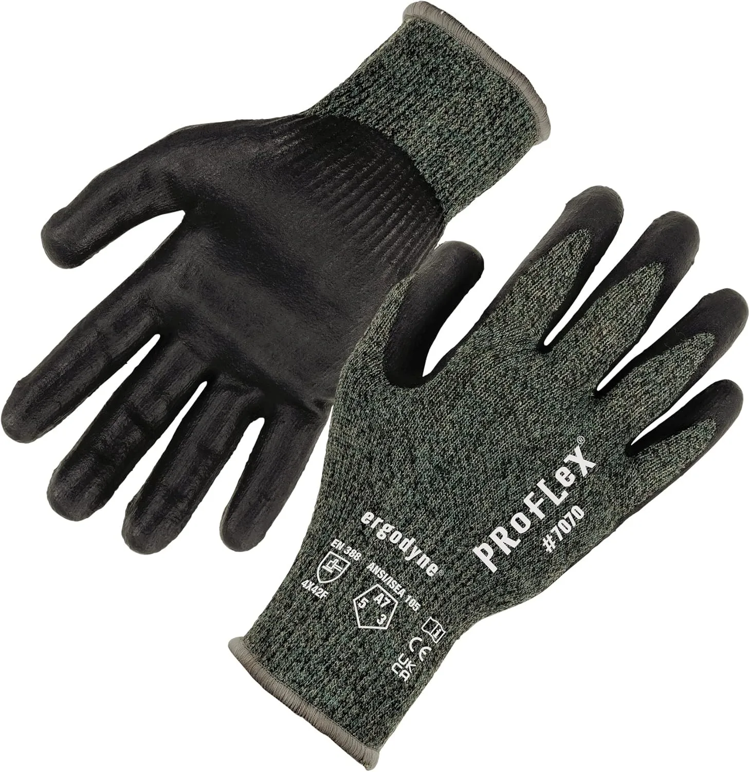 ERGODYNE ProFlex 7070 Cut Resistant Work Gloves, Sandy Nitrile Coated Palms, 13-Gauge Aramid