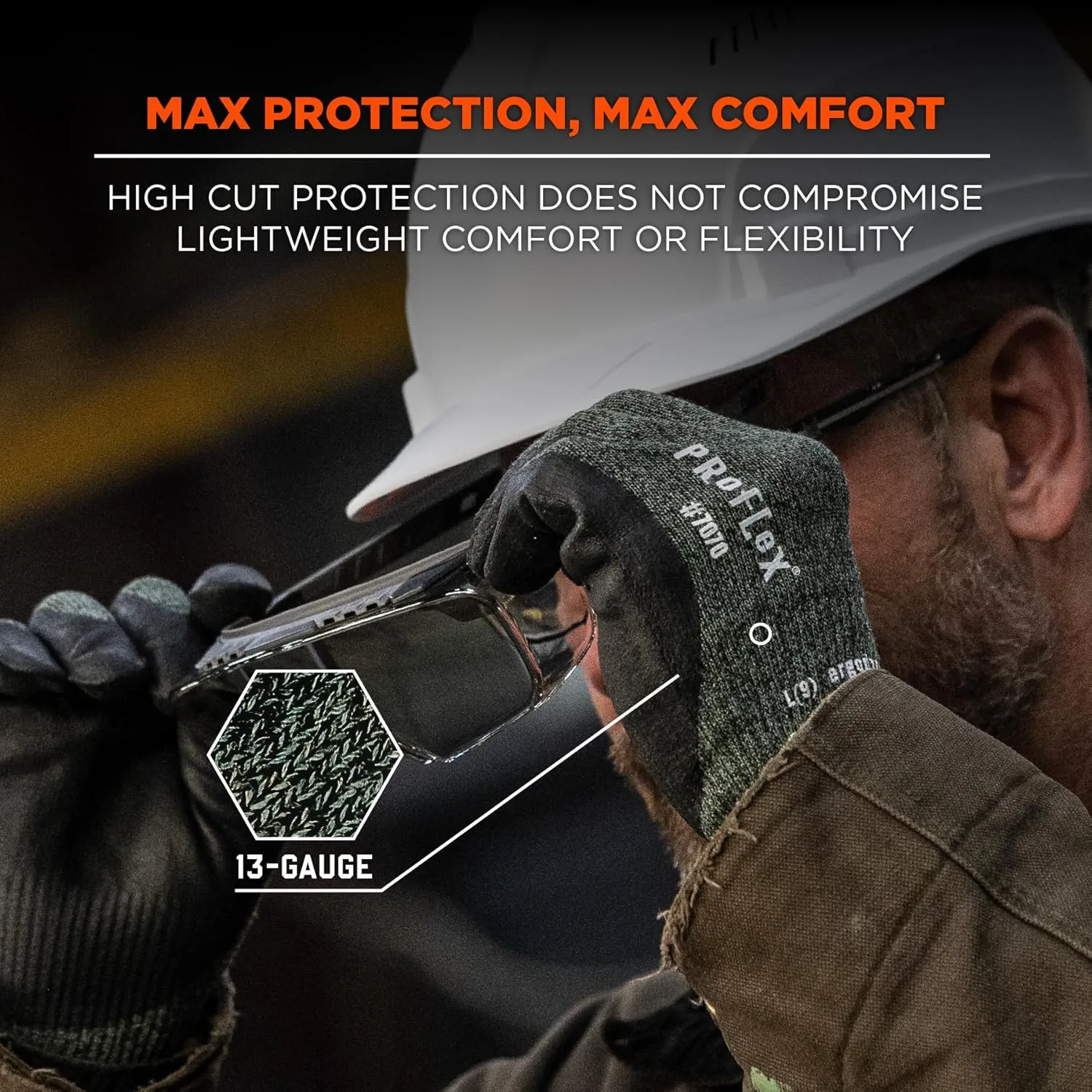 ERGODYNE ProFlex 7070 Cut Resistant Work Gloves, Sandy Nitrile Coated Palms, 13-Gauge Aramid