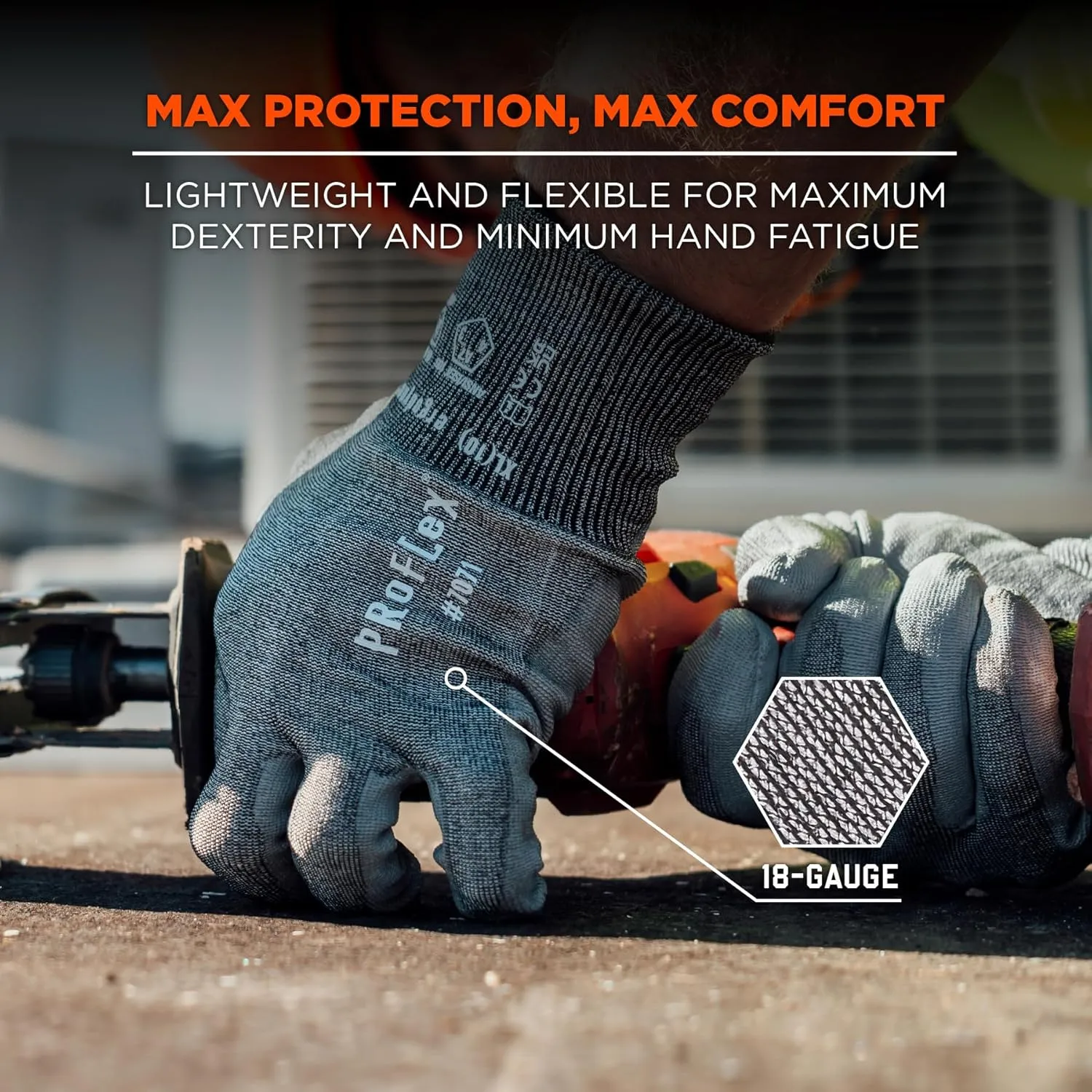 Ergodyne ProFlex 7071 Cut Resistant Work Gloves, ANSI A7, PU Coated Palms for Flexible No Slip Grip