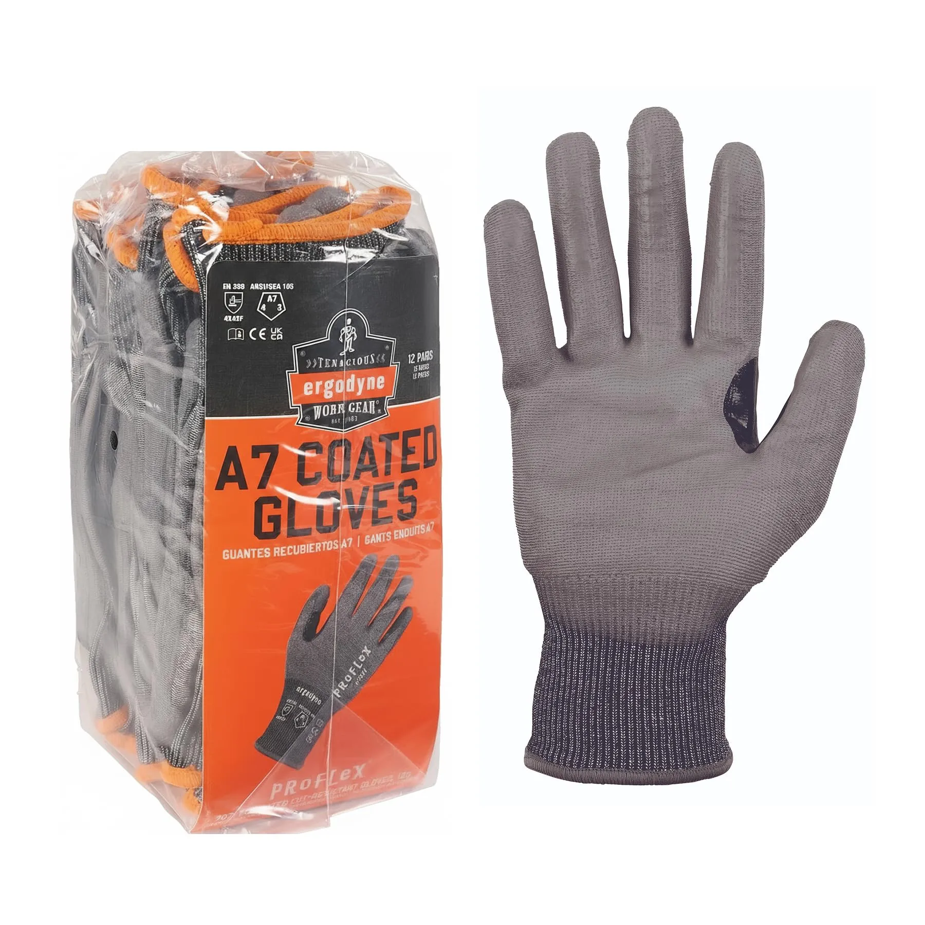 Ergodyne ProFlex 7071 Cut Resistant Work Gloves, ANSI A7, PU Coated Palms for Flexible No Slip Grip