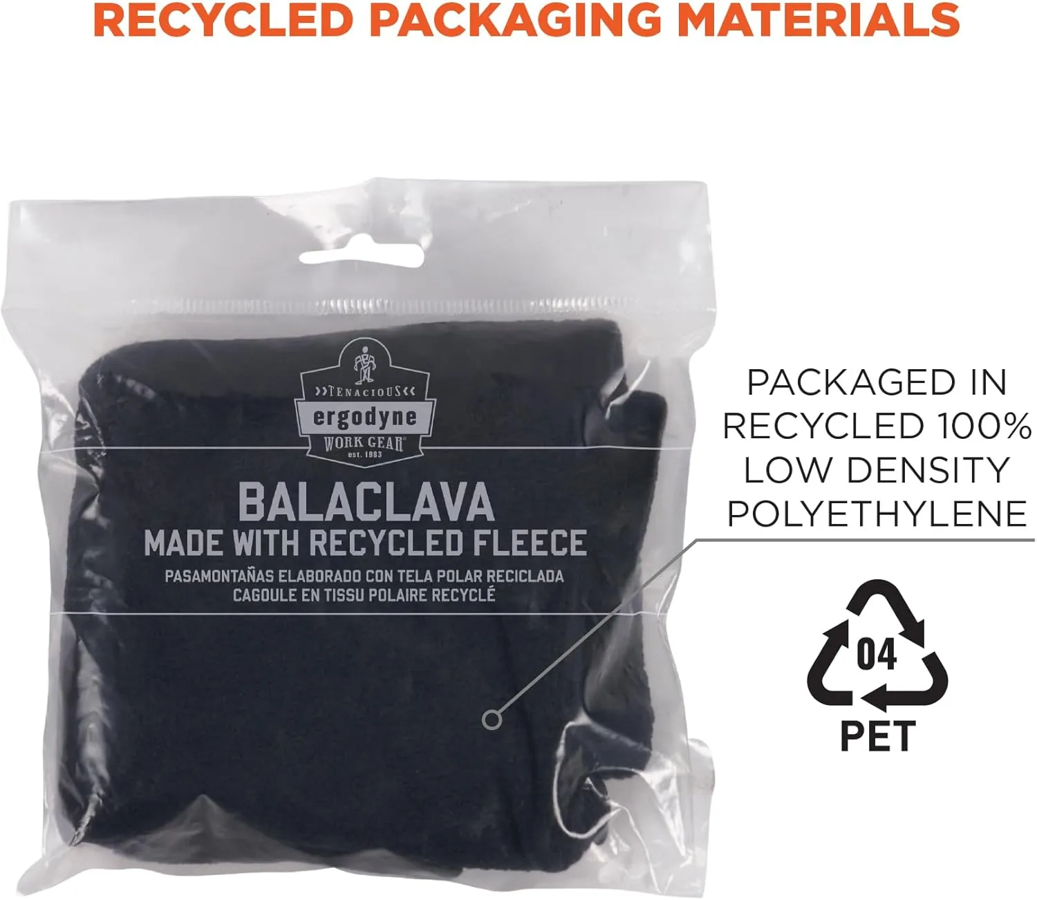 Ergodyne Standard Recycled Balaclava Face Mask, Black